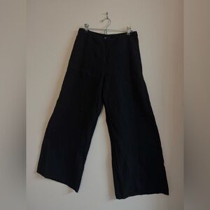 Fenini Black Linen Wide Leg Pants Small